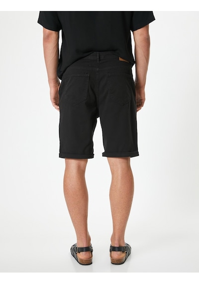 Koton Kumaş Şort Bermuda Slim Fit Düğmeli Cepli Katlı Paça Siyah 4sam40064hw Siyah