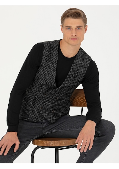 Cacharel Antrasit Slim Fit Yün Karışımlı Spor Yelek Gri