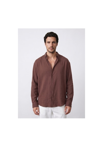 Baselco Amalfi Muslin Oversize Gömlek - Basic Fresh Beyaz +kahve