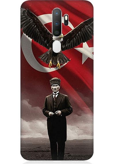 Oppo A5 2020 Uyumlu Kartal Bayrak Ve Mustafa Kemal Atatürk Desenli Silikon Kılıf Çok Renkli