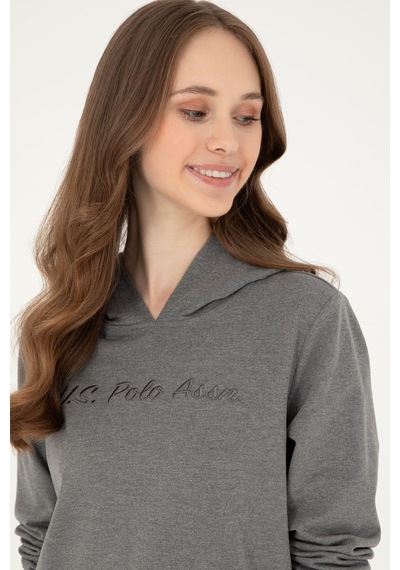 U.S. Polo Assn. Kadın Antrasit Melanj Kapüşonlu Sweatshirt 50296947-VR081 U.S. Polo Assn. Kadın Antrasit Melanj Kapüşonlu Sweatshirt 50296947-VR081