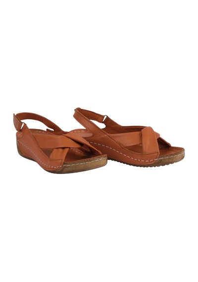 Napa Shoes Hakiki Deri Arka Bantlı Çapraz Rahat Taban Kadın Sandalet Napa-224 Taba