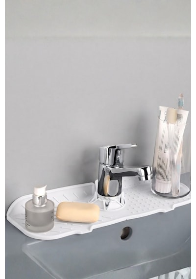 Su Tutucu Musluk Matı Mutfak Ve Banyo İçin Koruyucu Musluk Ve Lavabo Altı Mat Beyaz