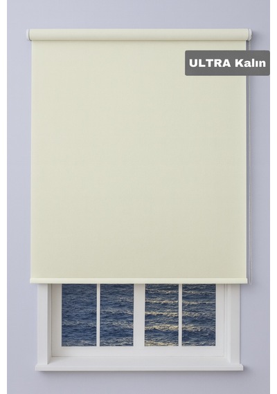 Ultra Kalın Stor Zebra Güneşlik Perde Mat Kalın Kumaş - Alüminyum Aksam Ekru-düz