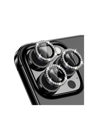 Apple Uyumlu iPhone 16 Pro / 16 Pro Max Taşlı Metal Kamera Lens Koruyucu Set Siyah