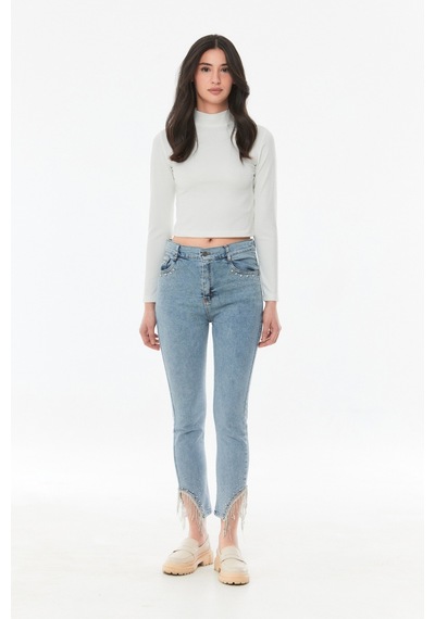 Fullamoda Taşlı Yüksek Bel Straight Fit Kız Çocuk Jean- Altın 24MCCK3664202245-Mavi Fullamoda Taşlı Yüksek Bel Straight Fit Kız Çocuk Jean- Altın 24MCCK3664202245-Mavi