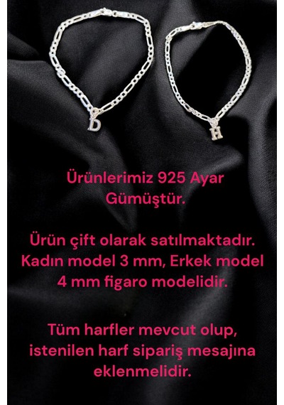 925 Ayar Gümüş Harfli Figaro Model Çift Bilekliği