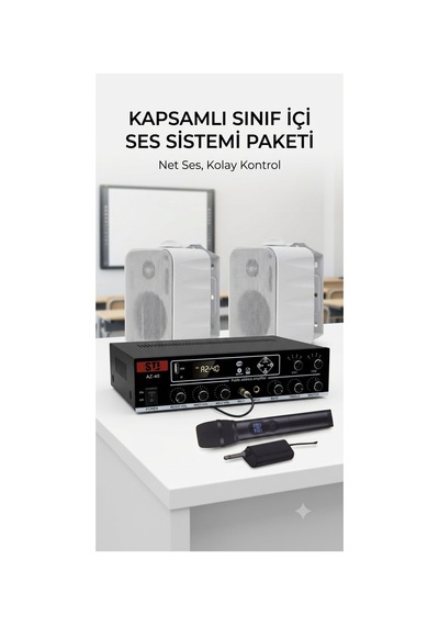 Sınıf İçi Ses Sistemi Paketi - Akıllı Tahta Uyumlu Bluetooth Amfi - Kablosuz Mikrofonlu