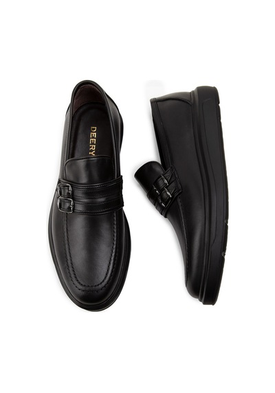 Deery Hakiki Deri Siyah Comfort Çift Tokalı Erkek Loafer - 01925msyhp01 Siyah