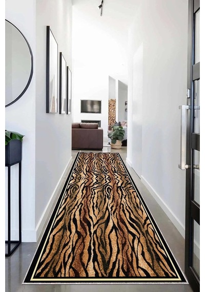 Pelangi Leopar Desenli Dijital Baskı Yıkanabilir Kaymaz Taban Modern Salon Halısı Ve Yolluk, Kahverengi-siyah 80 X 4 Çok Renkli