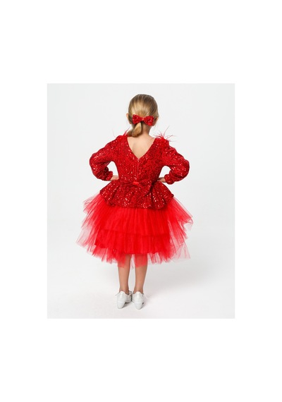 Lilymoon Peplum Kesim Payetli Çocuk Abiye Elbise Kırmızı