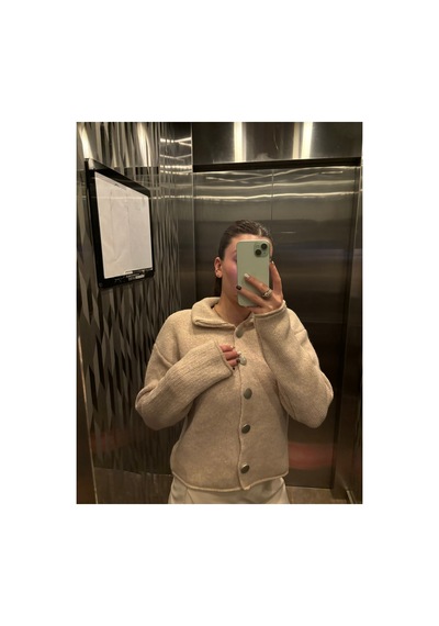 Genel Markalar Kadın Pudra Pembe Polo Yaka Düğmeli Oversize Triko Hırka Uzun Kollu Basic Günlük Hırka Pudra Pudra