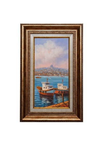 Boğazda İki Tekne Ve İstanbul Manzarası Yağlı Boya Tablo