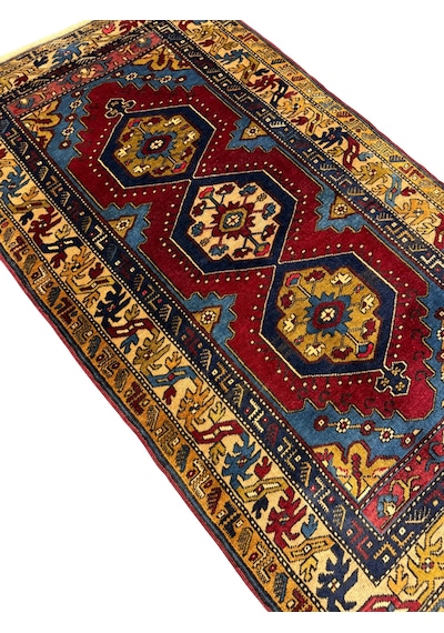 El Dokuma Eski Yahyalı Halısı 106x180 Kök Boya %100 Yün Halı Kırmızı