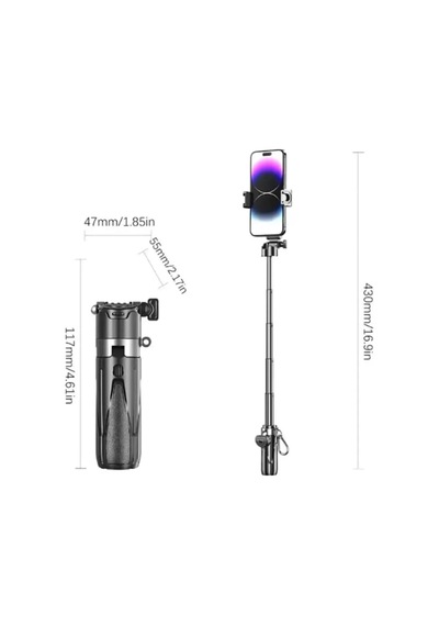 Ayrex P15 Mini Selfie Çubuğu Tripod Bluetooth Uzaktan Kumandalı 360' Dönebilen Çok Amaçlı Tripod Diğer