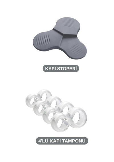 Kapı Stoper Seti, 3 Kademeli Kapı Altı Tutucu Takoz + 4 Adet Kapı Pencere Kolu Darbe Önleyici Tampon