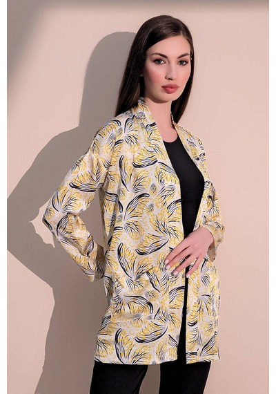 WeShaya Kadın Sarı Safari Desen Yeni Moda Saten Çift Cepli Salaş Kimono Ceket - Tesettüre Uygun Sarı WeShaya Kadın Sarı Safari Desen Yeni Moda Saten Çift Cepli Salaş Kimono Ceket - Tesettüre Uygun Sarı