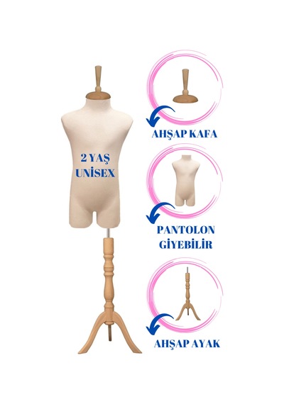 2 Yaş Pantolon Giyebilen Çocuk Terzi Vitrin Mankeni İğne Batmaz H