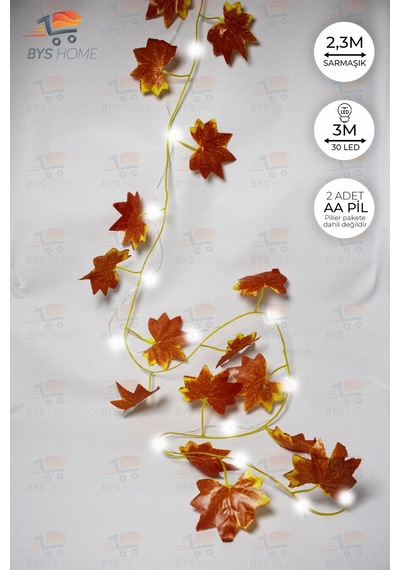 Dekoratif Sonbahar Yapraklı 230 Cm Yapay Sarmaşık Ve 300 Cm Peri Led Pembe Renk - Beyaz Beyaz