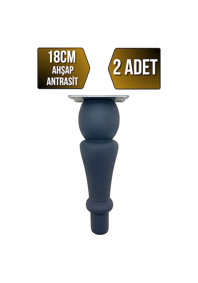 Tombul Torna Ahşap Ayak Mobilya Masa Ve Dolap Ayağı Antrasit Kayın / Gürgen 2 Adet