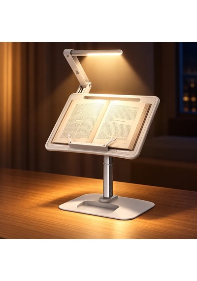 Gece Lambalı Kitap Okuma Standı 6 Kademeli Ayarlanabilir Açı, 55cm Yükseklik, Tablet & Laptop Uyumlu, Katlanabilir Dayanıklı Sayfa Klipsli Eller Serbest Okuma Tutucu Yd08