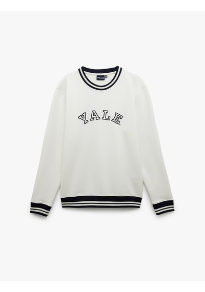 Koton Uzun Kollu Çizgi Detaylı Bisiklet Yaka Lisanslı Yale Baskılı Sweatshirt Beyaz 5sam70048mk Beyaz
