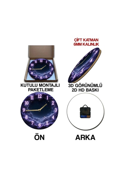 Gece Manzaralı Bulut Desenli 3d Görünümlü Mdf Duvar Saati 33 Cm Sdw305 Renkli