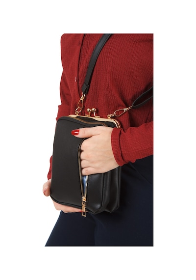 Newish Polo Kadın Siyah Çapraz Klipsli Şık Moda Omuz Çantası New383 Siyah