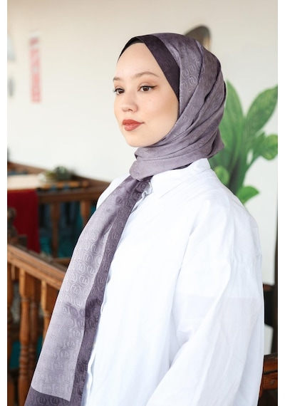 Premium Lux Original Monogram Şal İpek Vual, Yüksek Kalite, Hafif, Rahat, Şık, Tesettür, Shawl Mor