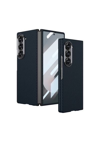 Nourthkiingdom Galaxy Z Fold 6 Uyumlu Kamera Korumalı Karbon Fiber Tasarımlı Arka Yüzey Nrtk Kıpta Karbon Kapak Lacivert