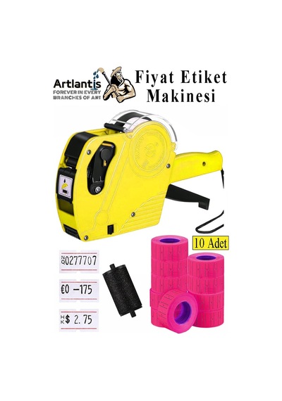 Etiket Makinesi Sarı 1 Adet Pembe Fiyat Etiketi 10 Rulo Sekiz Haneli Fiyat Etiketi Makinası Lira Dolar Euro Dayanıklı