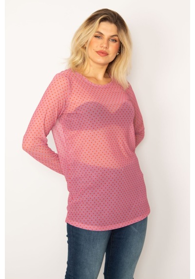 Şans Kadın Pembe Desenli Tül Bluz 65n34253-pembe Pembe