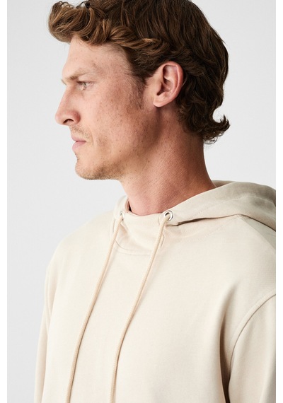 Grimelange Alessıo Erkek %100 Pamuk Kapüşonlu Kordon Detaylı Oversize Fit Bej Sweatshirt Bej