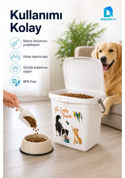 Multibox 6 L Kapaklı Kedi Köpek Mama Saklama Kabı Taşıma Saplı Bpa Free