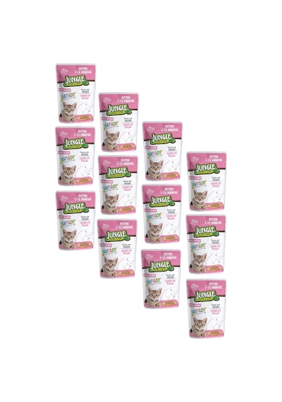 Jungle Pouch Kitten Junior Tavuklu Yavru Kedi Maması 12 x 100 G