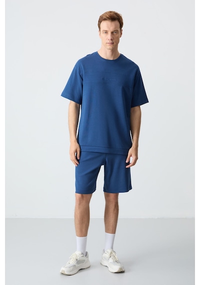 Tommy Life Parlament Pamuklu Kalın Yumuşak Dokulu Oversizefit Basic Erkek Şort Takım - 85257 Lacivert