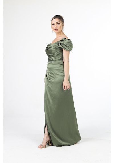 Feminist Haki Drape Detaylı Saten Kumaş Abiye Elbise 9704858.23 Haki