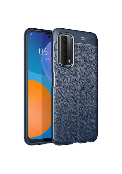 Huawei P Smart 2021 Deri Görünümlü Firo Silikon Kılıf Mavi