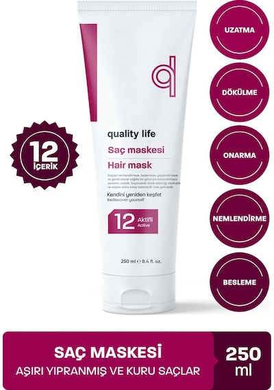Quality Life Ql 8 Aktifli Aşırı Yıpranmış ve Kuru Saçlar İçin Saç Maskesi 250 ML