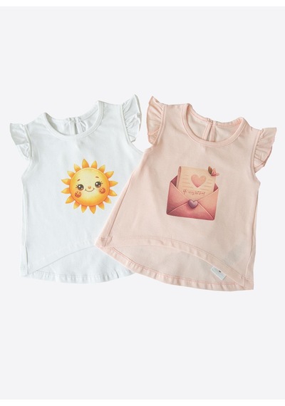 Organik Mellow 2'li T-shirt Beyaz Pembe Beyaz - Pembe