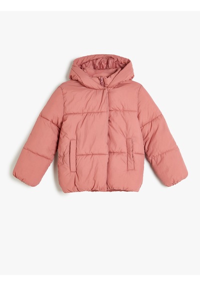 Koton Kapşonlu Şişme Mont Fermuarlı Cep Detaylı Pembe 5wkg20036aw Pembe