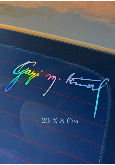 Gazi Mustafa Kemal Atatürk İmza Sticker Hologram Araba Arkası Sticker Oto Cam Sticker Yazı Motor Araba Oto Sticker Motor Pc Laptop Bilgisayar Etiket Çıkartma 20 X 8 Cm