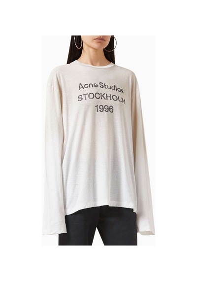 Acne Studios 1996 Logo Baskılı Tişört - Pamuk Karışımı - Oversize Kesim & Yıpranmış Detaylar Beyaz