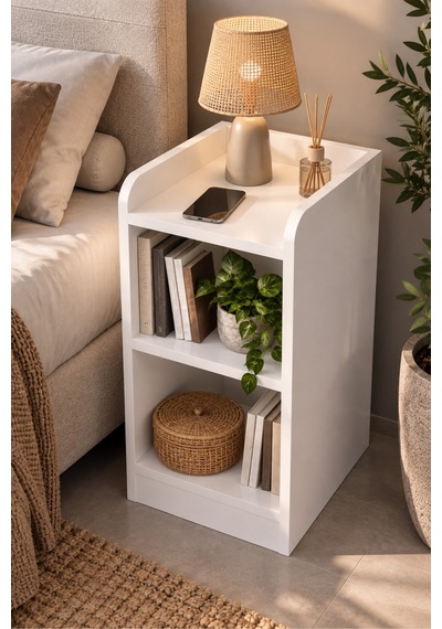 Sulorahome Beyaz Komodin Ve Dekoratif Kitaplık