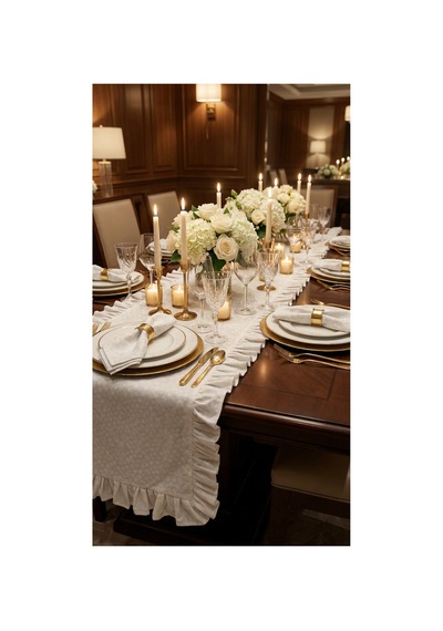 %100 Pamuk Özel Desenli Fırfırlı Runner 40x130 Beyaz - 900630669 Beyaz