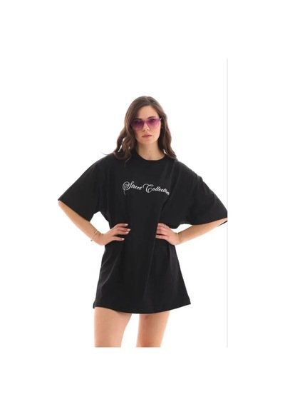 Hazego Baskılı T-shirt Kısa Kol Bisiklet Yaka Regular Rahat Kalıp Günlük Tişört - Siyah
