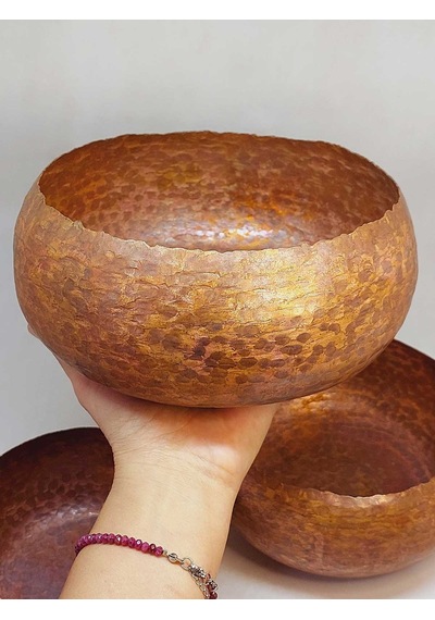 Dekoratif Otantik El Yapımı Bakır Bowl Kase Büyük Boy