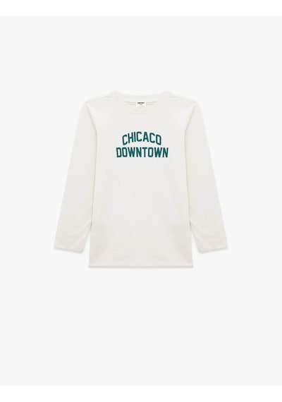 Koton Pamuklu Baskılı Ekru Erkek Çocuk Uzun Kollu T-shirt 7wkb10148tk