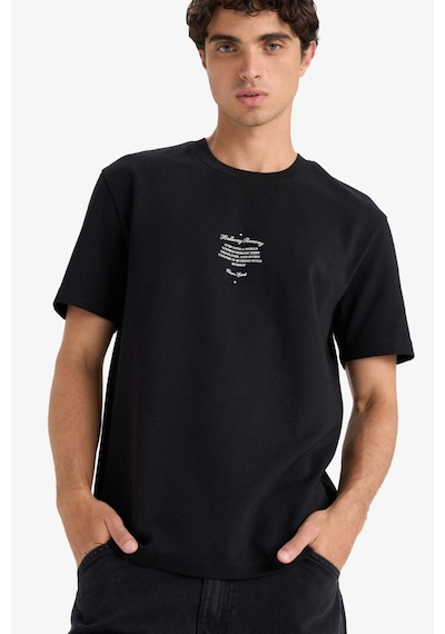 Defacto Regular Fit Bisiklet Yaka Baskılı Kısa Kollu Tişört F3475ax25aubk81 Siyah