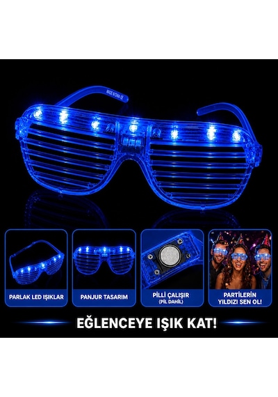 Led Işıklı Panjur Parti Gözlüğü Mavi Renk Shutter Gözlük - Fglt-875741 18